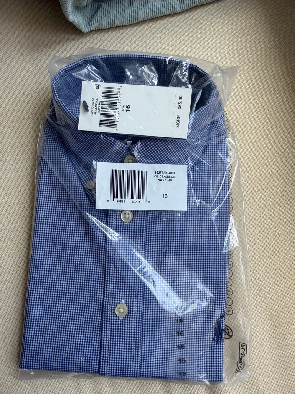 Ralph Lauren Polo Boys' Blue Gingham Slim Fit Dress Shirt - size 16- NWT